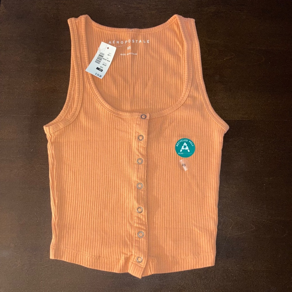 Orange Aeropostale muscle shirt, Button Up Tank Top, Crop Top Sz XS NWT!